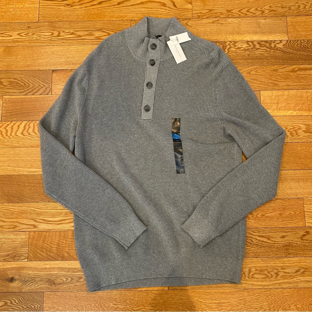 Banana Republic Mens L Rib Knit 1/4 Button Quarter Sweater Cotton NWT